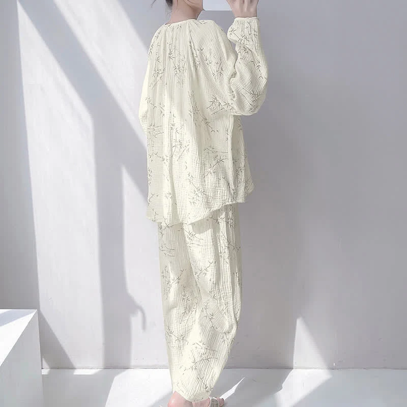 Loungewear-Set aus doppellagiger Baumwolle mit Bambusprint
