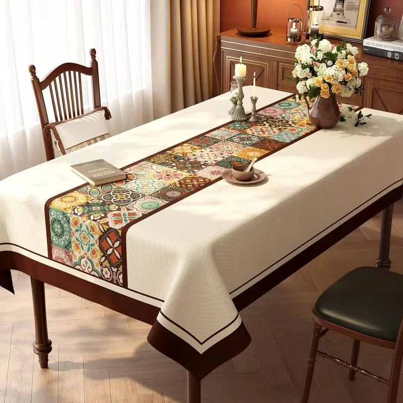 Boho-Tischdecke im marokkanischen Fliesen-Patchwork-Stil
