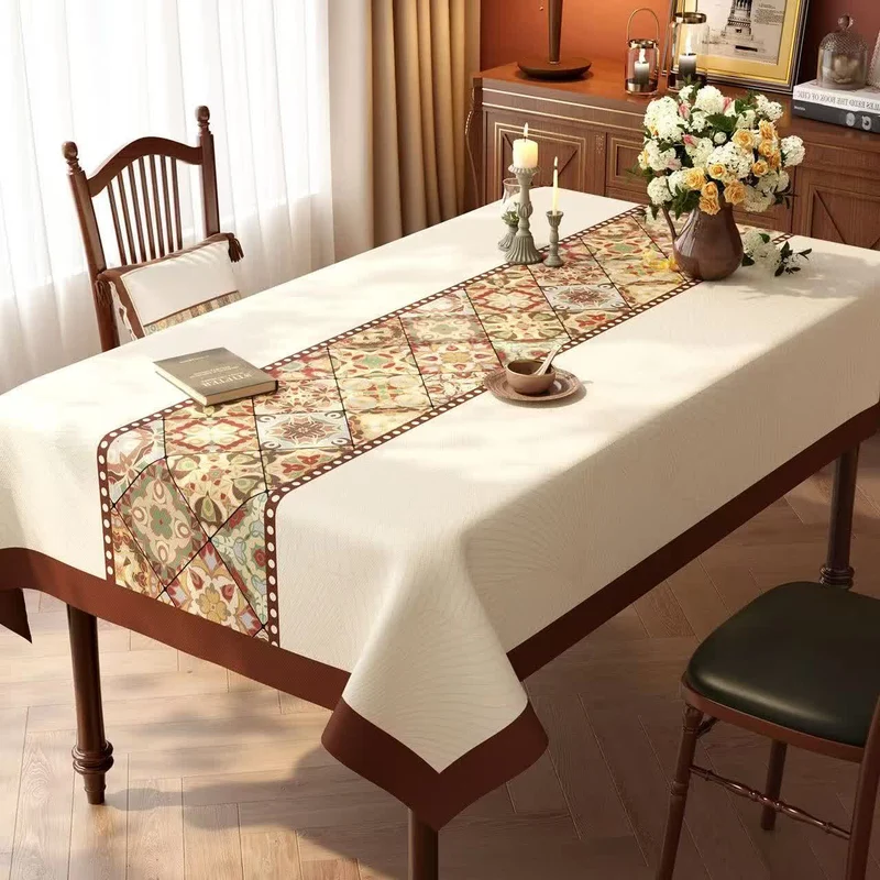 Boho-Tischdecke im marokkanischen Fliesen-Patchwork-Stil