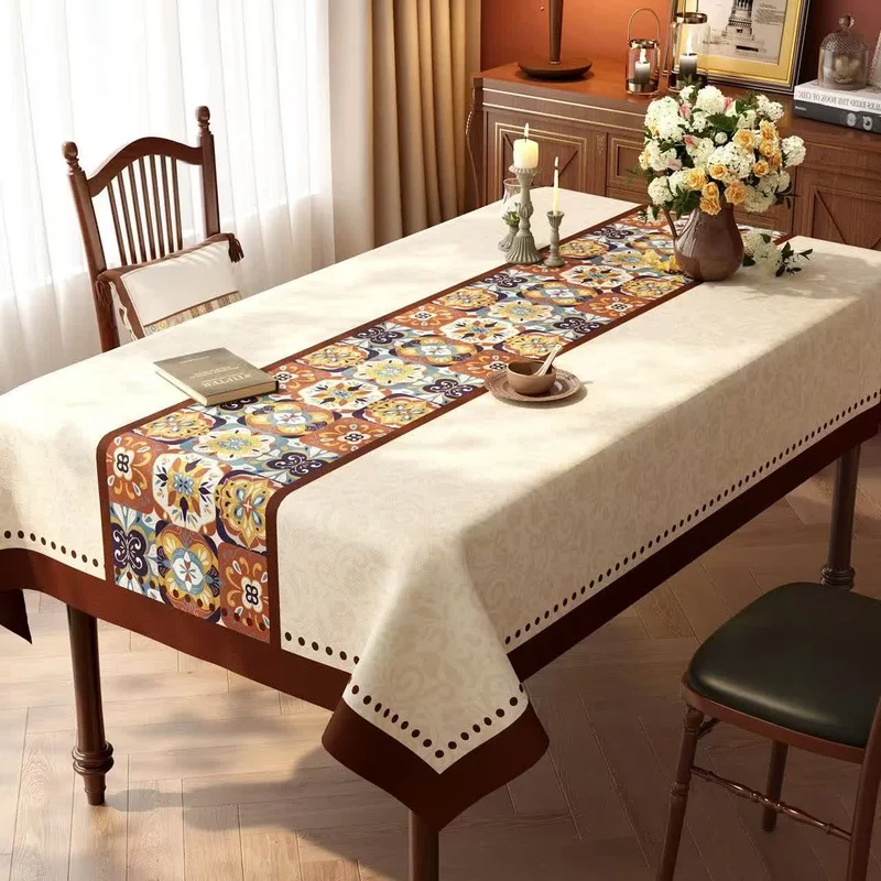 Boho-Tischdecke im marokkanischen Fliesen-Patchwork-Stil