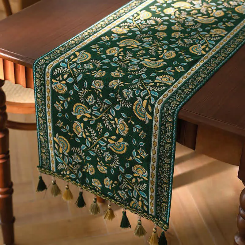 Tischläufer mit Vintage-Ast-Jacquardmuster und Quasten