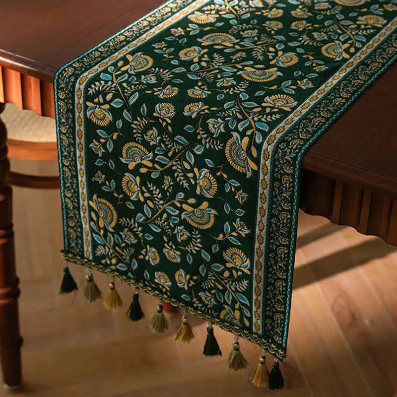 Tischläufer mit Vintage-Ast-Jacquardmuster und Quasten