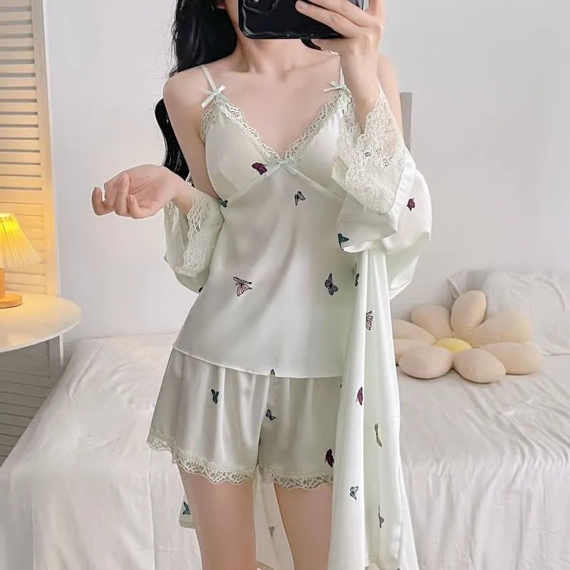 Pyjama-Set mit Schmetterlings-Spitzenbesatz