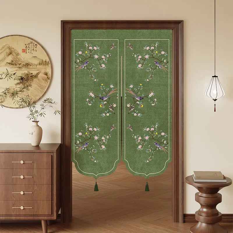 Raumteiler-Türvorhang mit Blumen- und Vogelmotiv
