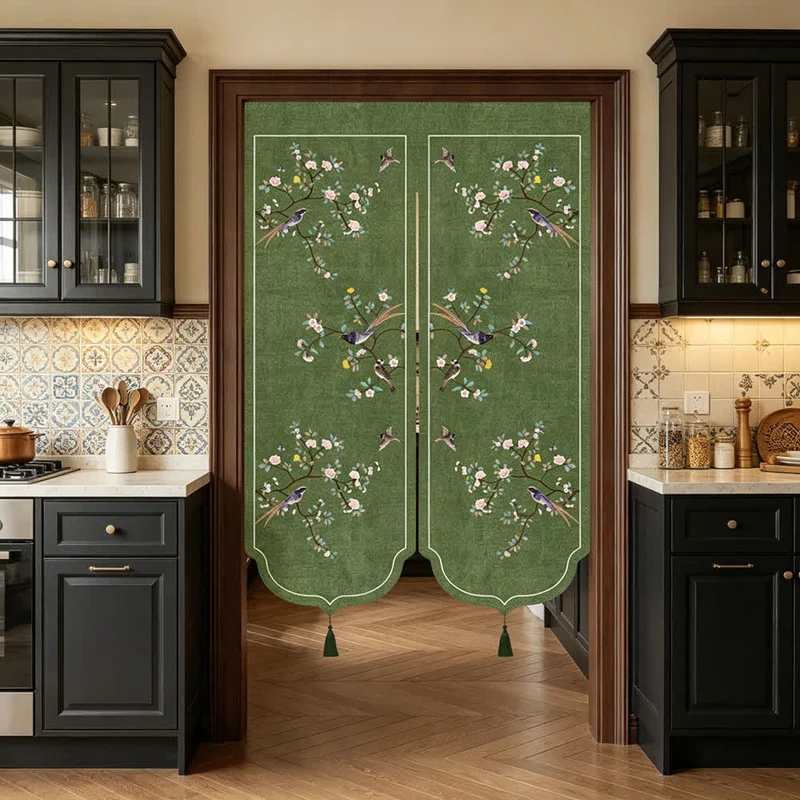 Raumteiler-Türvorhang mit Blumen- und Vogelmotiv