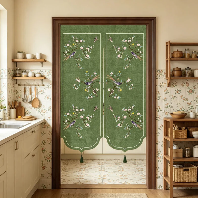 Raumteiler-Türvorhang mit Blumen- und Vogelmotiv