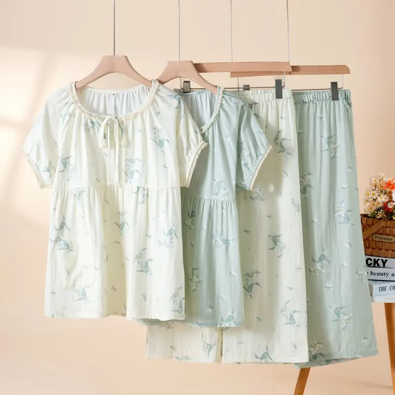 Pyjama-Set aus Baumwollgaze mit Glockenblumenmuster