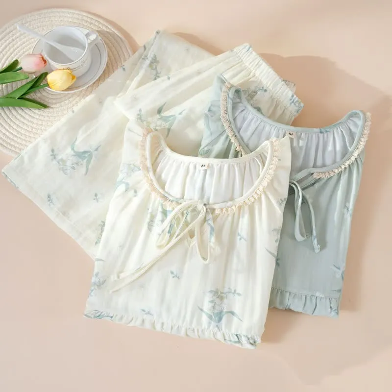Pyjama-Set aus Baumwollgaze mit Glockenblumenmuster