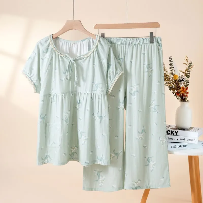 Pyjama-Set aus Baumwollgaze mit Glockenblumenmuster