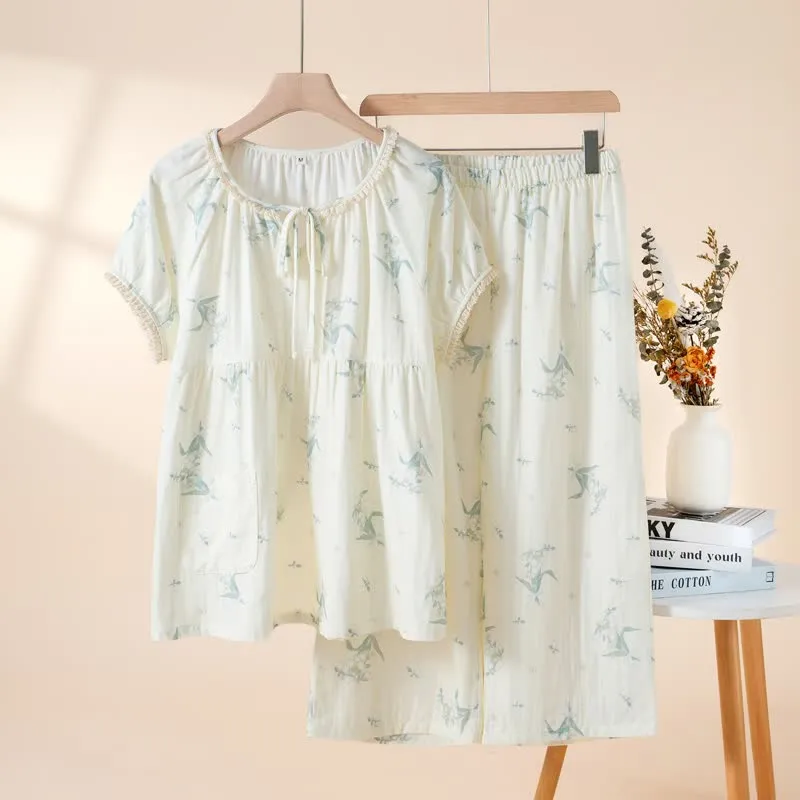 Pyjama-Set aus Baumwollgaze mit Glockenblumenmuster