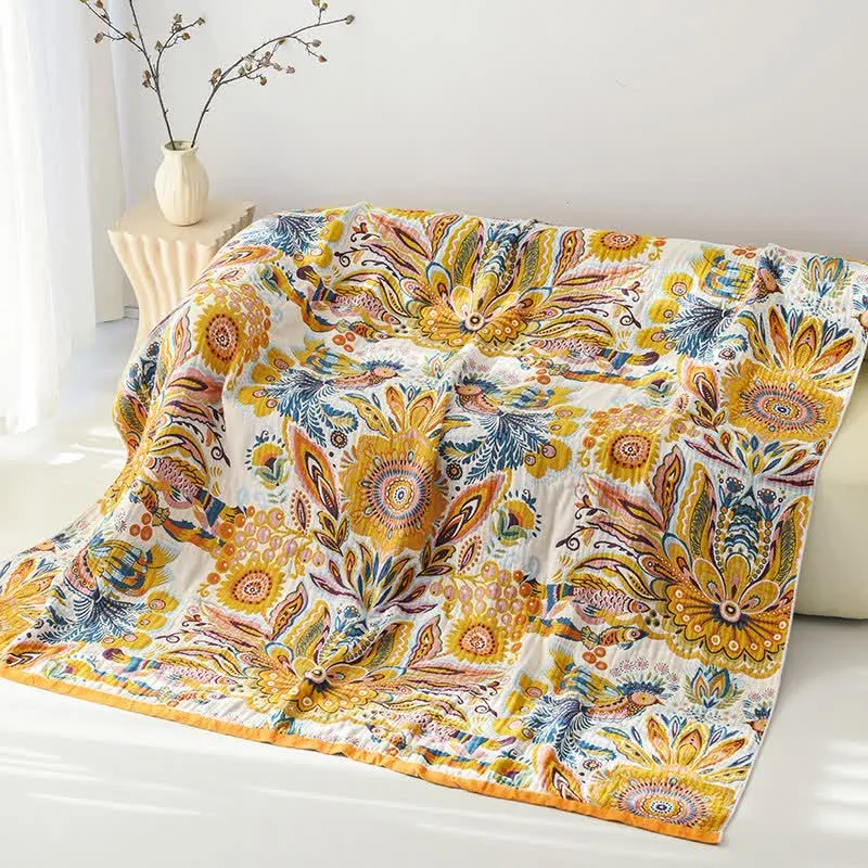 Steppdecke aus reiner Baumwolle mit tropischem Blumenmuster