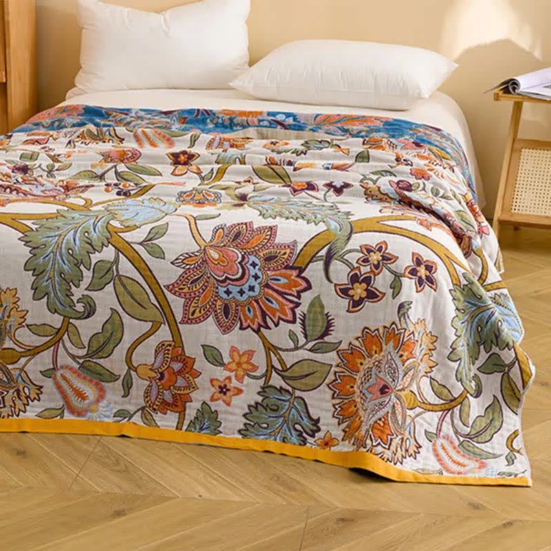 Retro-Blumen-Steppdecke aus reiner Baumwolle