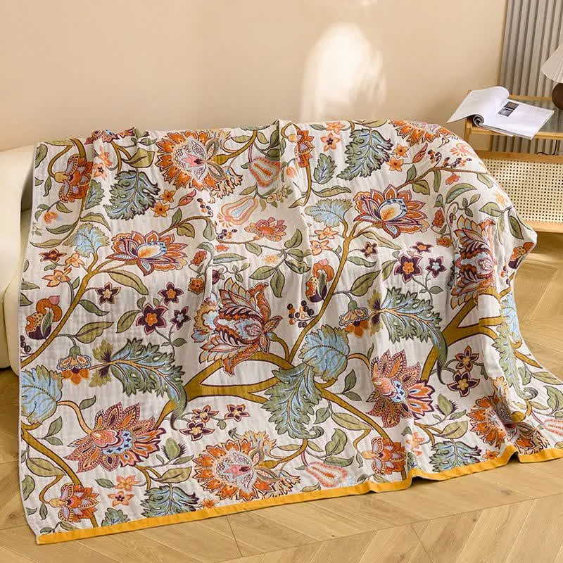 Retro-Blumen-Steppdecke aus reiner Baumwolle
