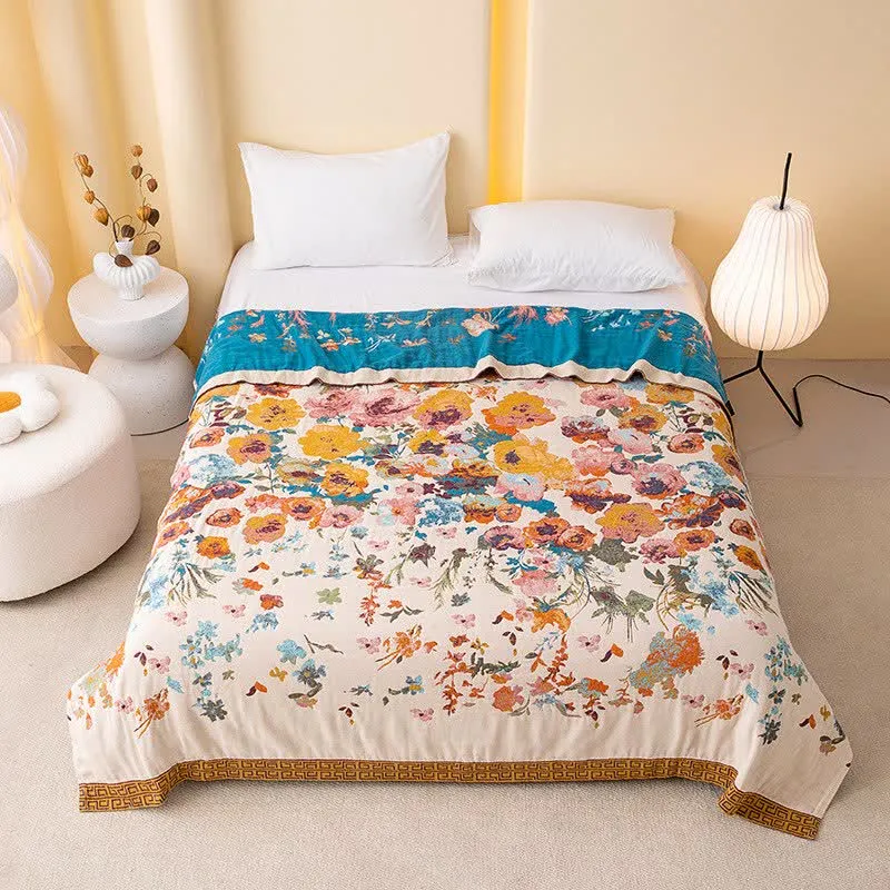 Steppdecke aus reiner Baumwolle mit Blumenmuster
