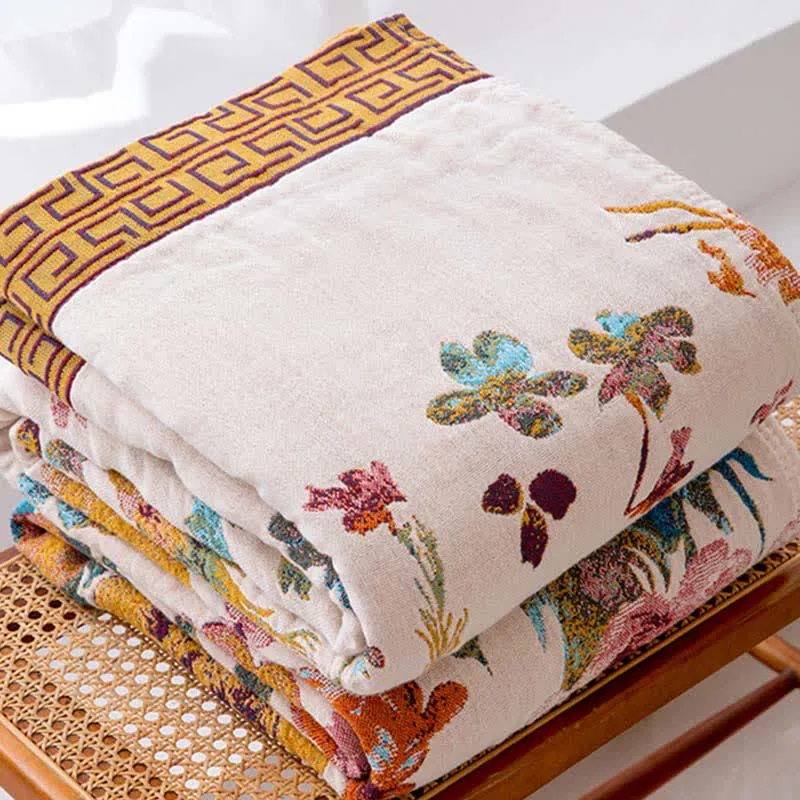 Steppdecke aus reiner Baumwolle mit Blumenmuster