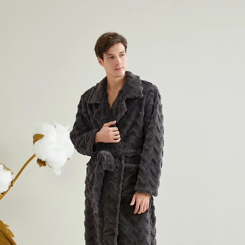 Unisex Bademantel, einfarbig, wellenförmig strukturiert