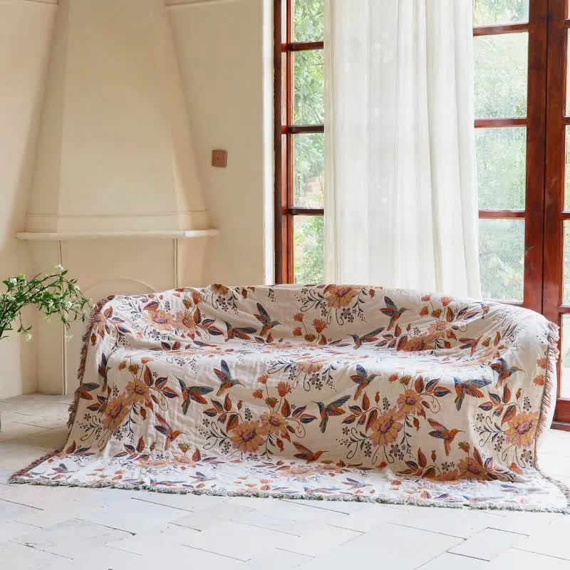 Baumwollgaze-Steppdecke mit Kolibri-Blumenmuster