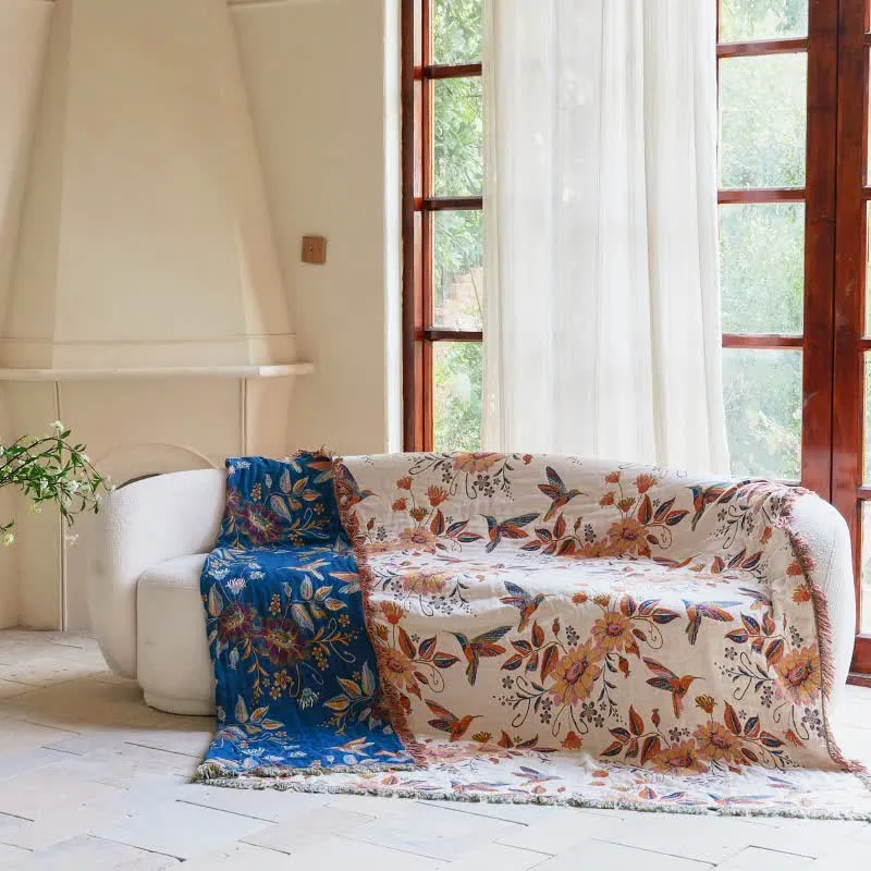 Baumwollgaze-Steppdecke mit Kolibri-Blumenmuster