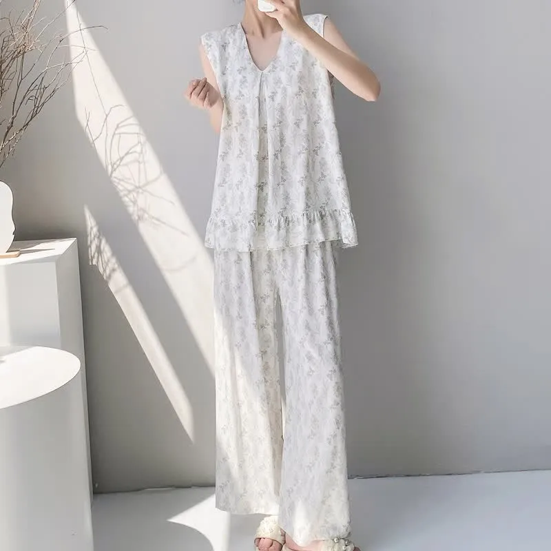 Elegantes Pyjama-Set mit Blättermuster: Tanktop und Hose
