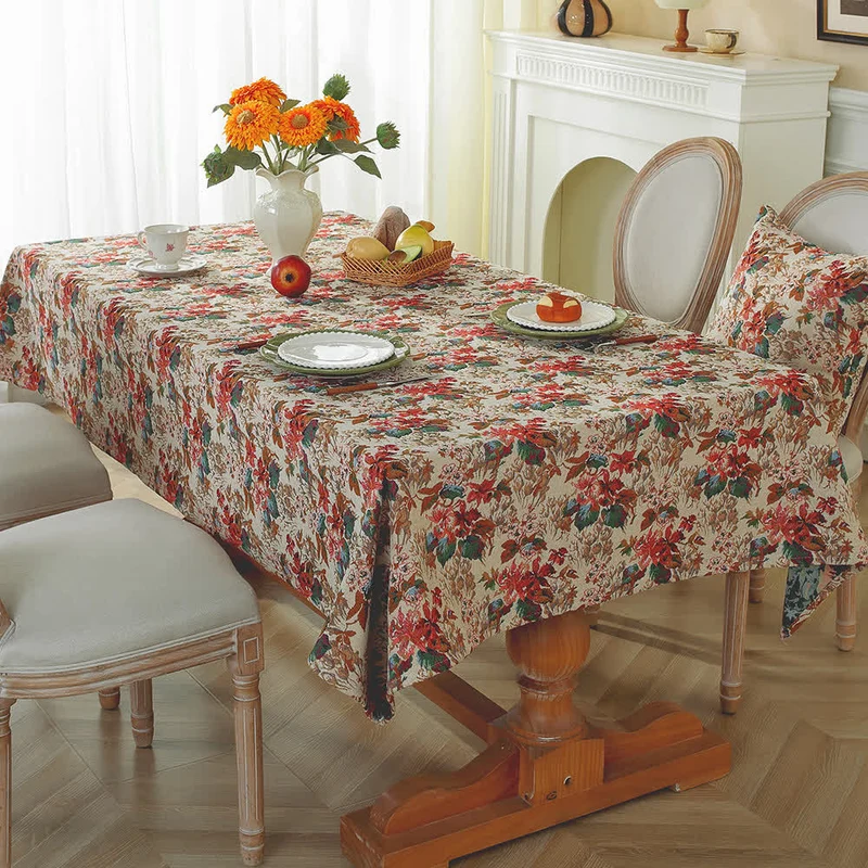 Vintage-Ölgemälde, florale Jacquard-Tischdecke