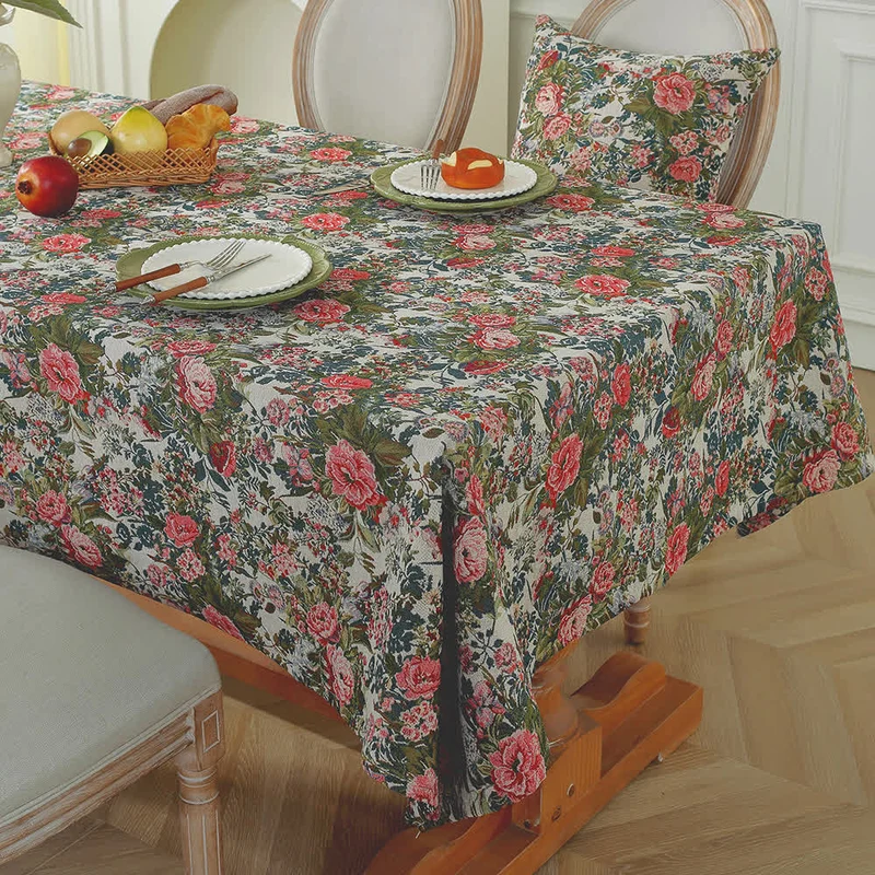 Shabby Chic Rosen-Jacquard-Blumentischdecke