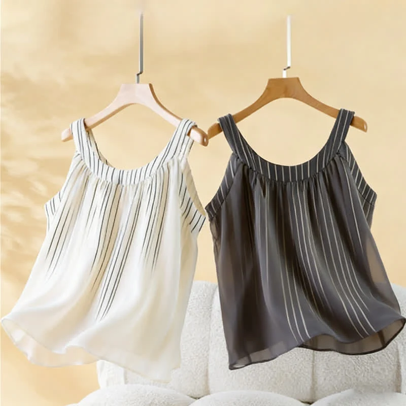 Minimalistisches gestreiftes ärmelloses Baumwoll-Pyjama-Set