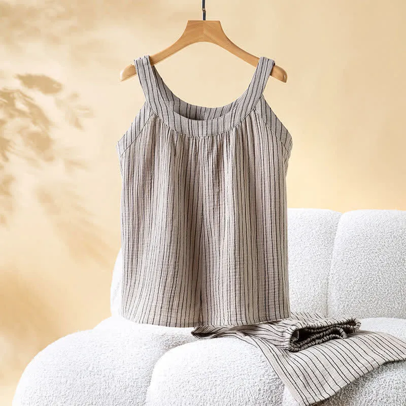 Minimalistisches gestreiftes ärmelloses Baumwoll-Pyjama-Set