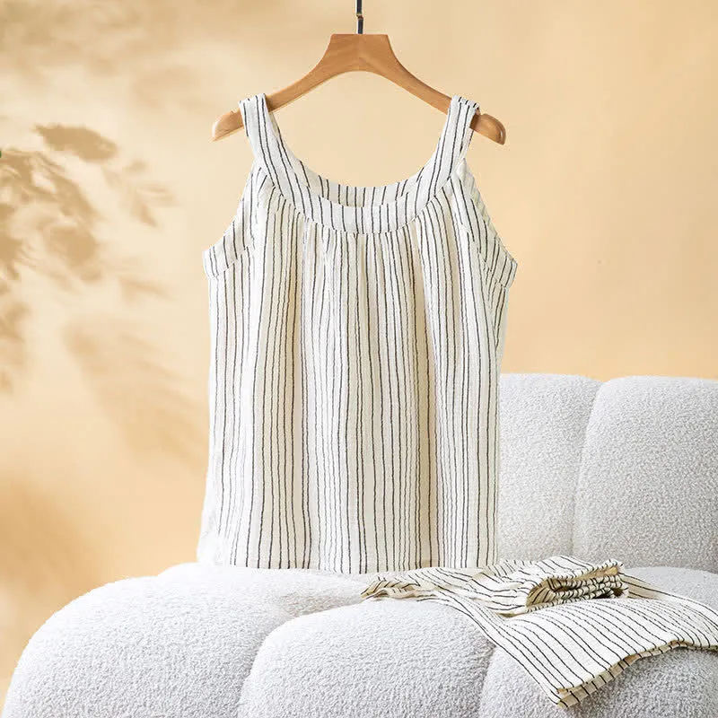 Minimalistisches gestreiftes ärmelloses Baumwoll-Pyjama-Set