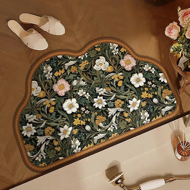 Kunstinspirierte Badematte aus Kieselgur mit floralem Muster