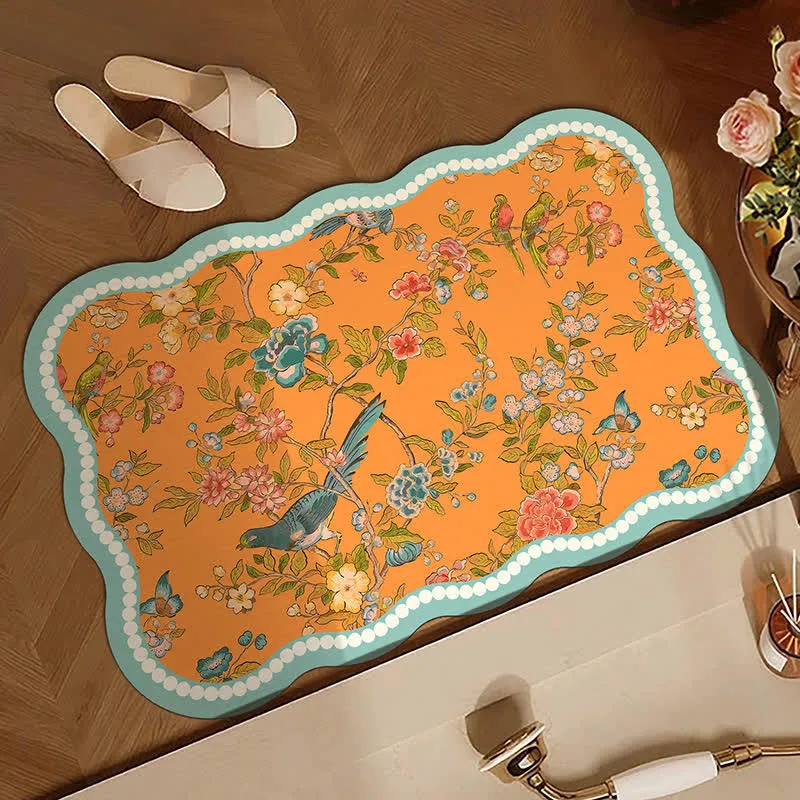 Orientalische Blumen- und Vogel-Badematte aus Kieselgur