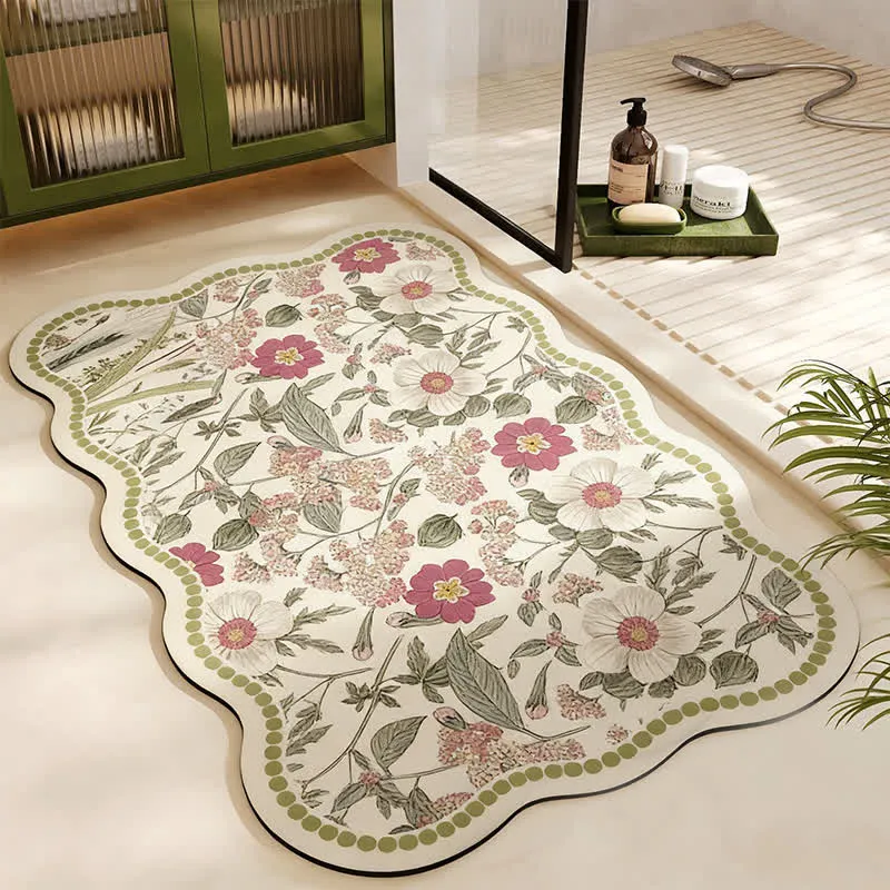 Vintage Badematte aus Kieselgur mit Blumenmuster