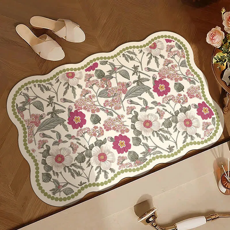 Vintage Badematte aus Kieselgur mit Blumenmuster