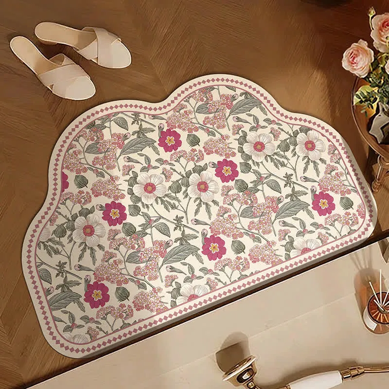 Vintage Badematte aus Kieselgur mit Blumenmuster