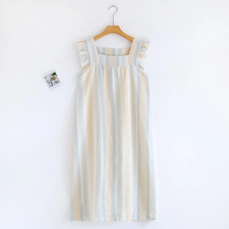 Tanktop-Loungewear aus Baumwollgaze mit Streifen und Rüschenbesatz