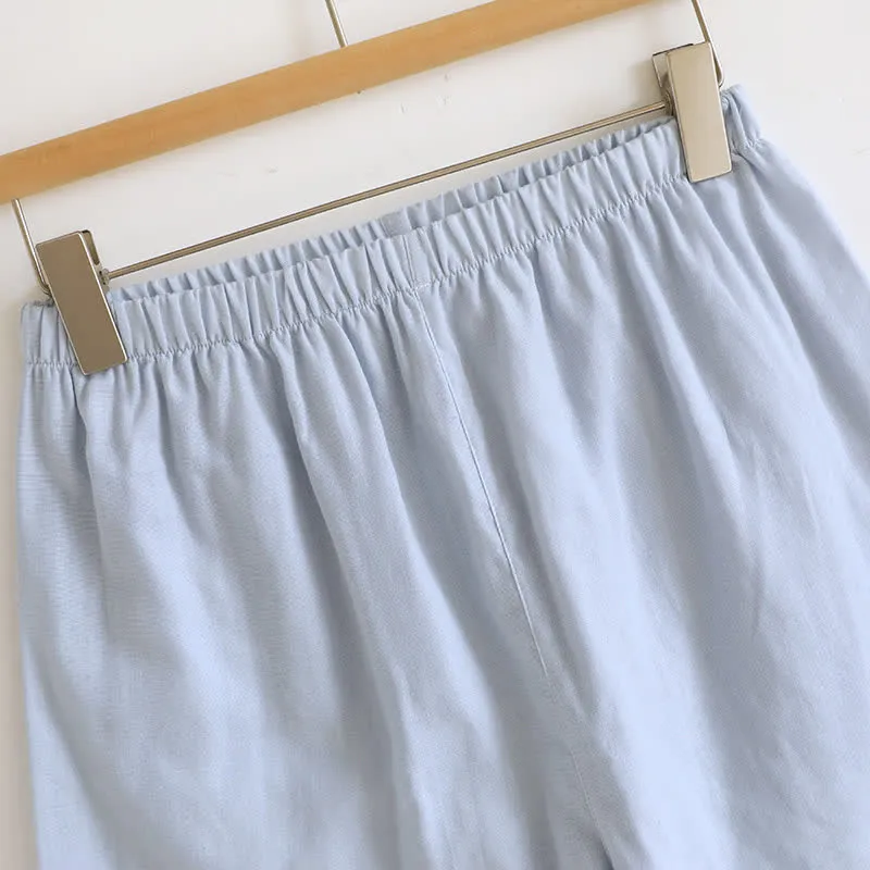 Tanktop-Pyjama aus einfarbiger Baumwolle mit Spitzenbesatz