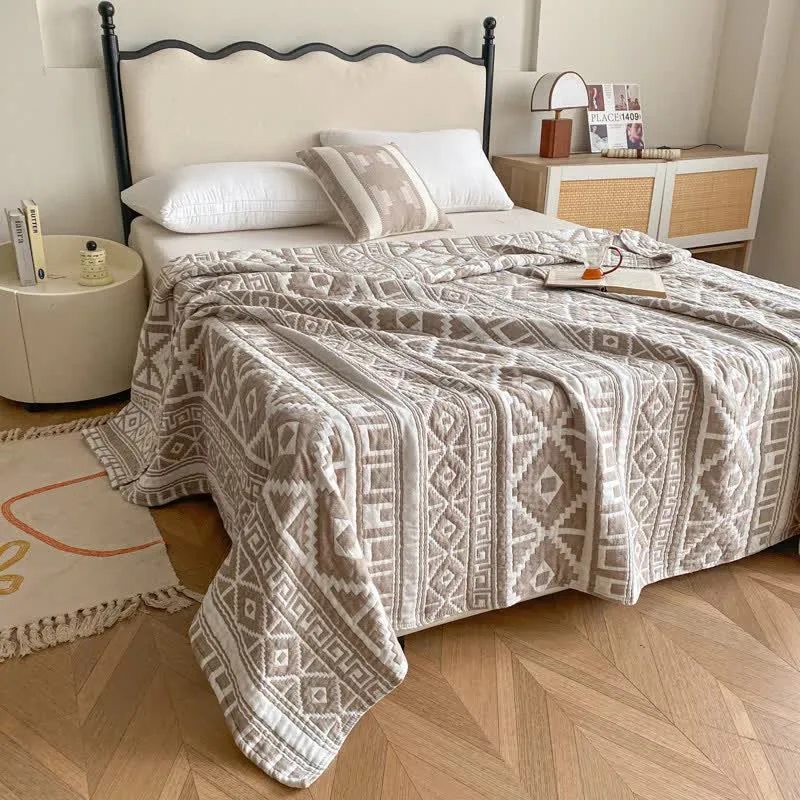 Geometrische Baumwollgaze-Steppdecke im Ethno-Stil