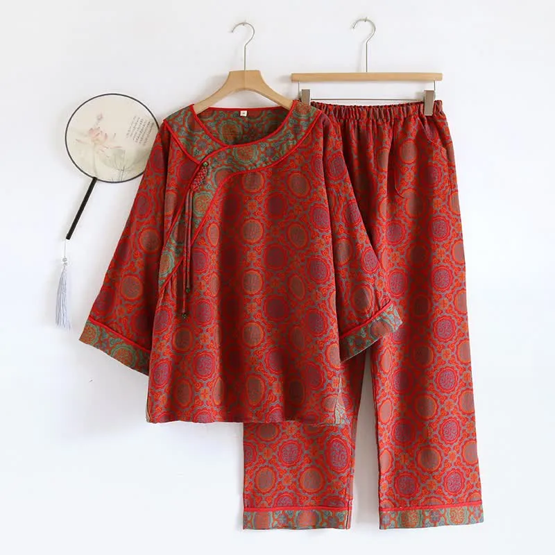 Orientalisches Retro-Loungewear-Set aus Baumwolle mit Quasten