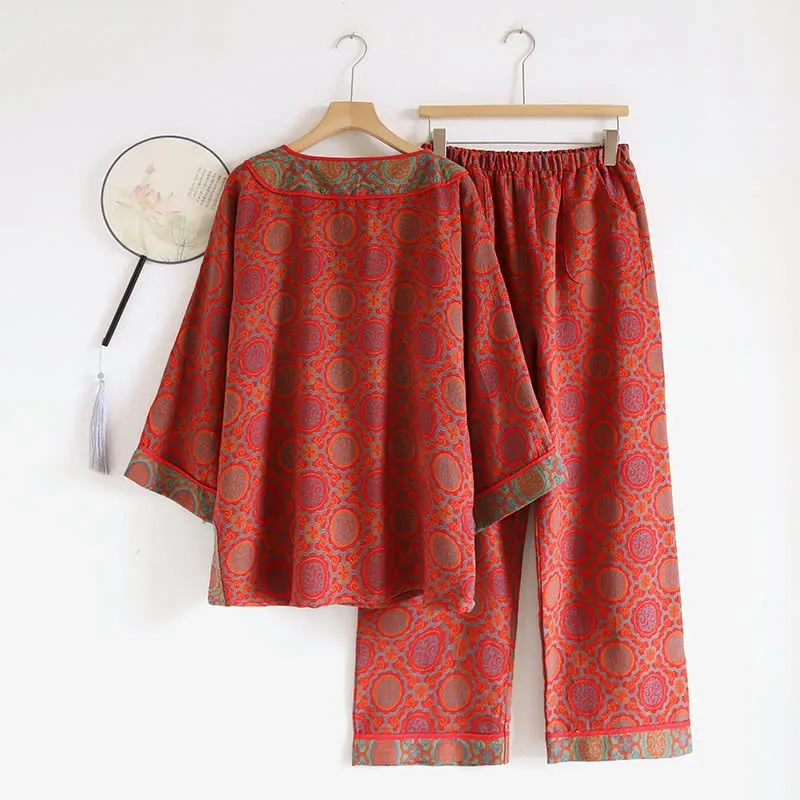 Orientalisches Retro-Loungewear-Set aus Baumwolle mit Quasten