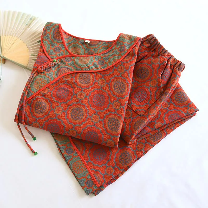 Orientalisches Retro-Loungewear-Set aus Baumwolle mit Quasten