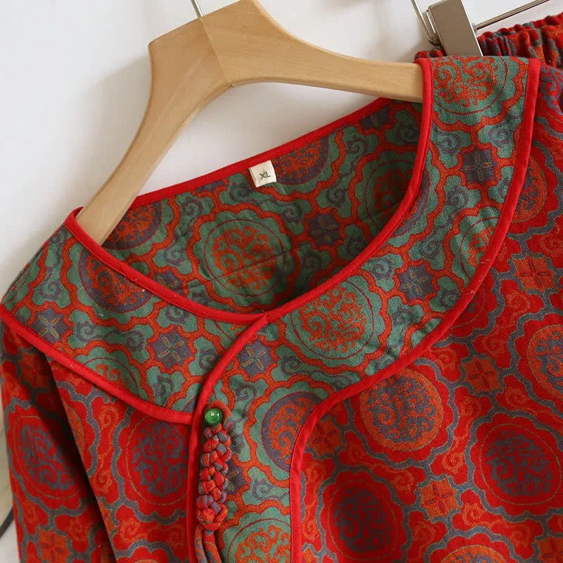 Orientalisches Retro-Loungewear-Set aus Baumwolle mit Quasten