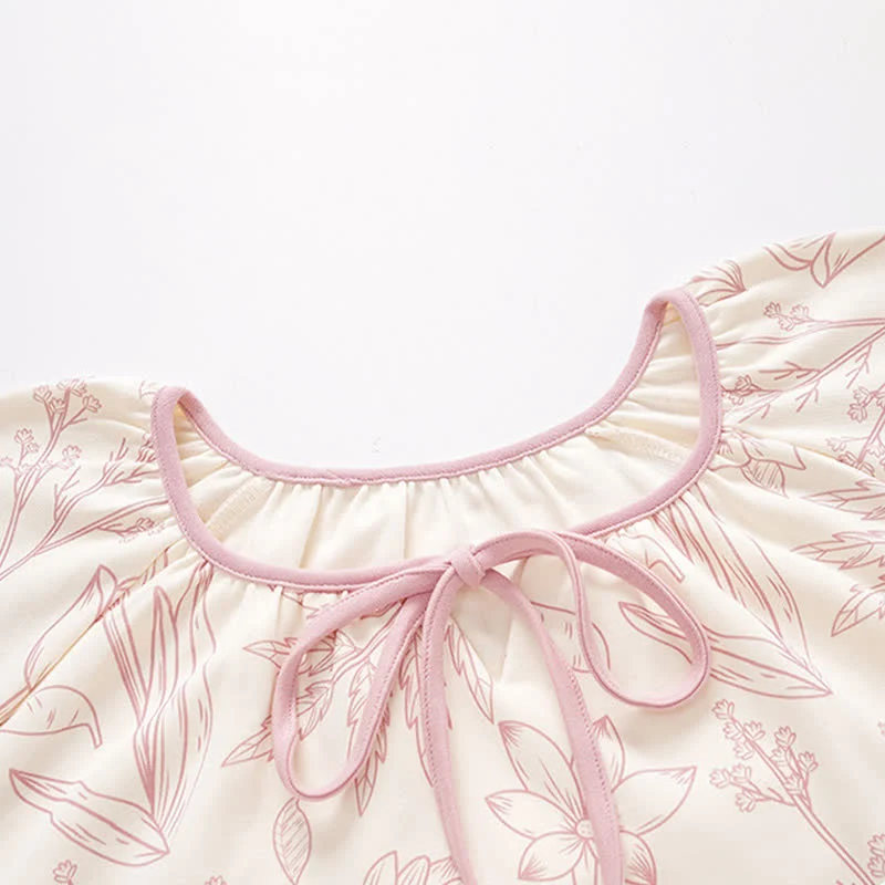 Elegantes Pyjama-Set aus Baumwolle mit Blumenmuster und Rundhalsausschnitt