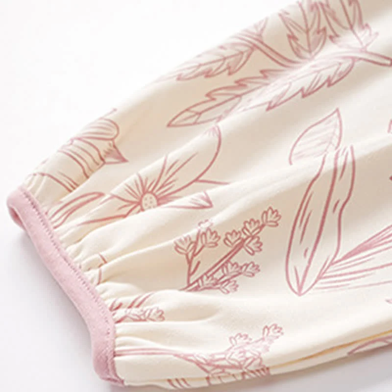 Elegantes Pyjama-Set aus Baumwolle mit Blumenmuster und Rundhalsausschnitt