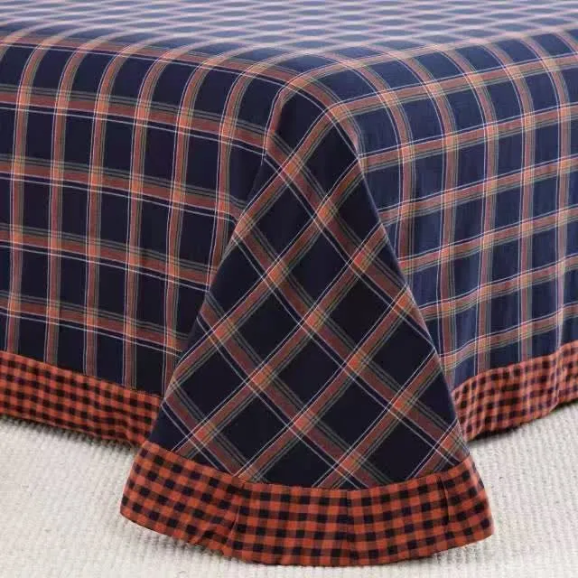 Retro-Karo-Bettwäscheset aus Baumwollgaze mit Knöpfen (4-teilig)