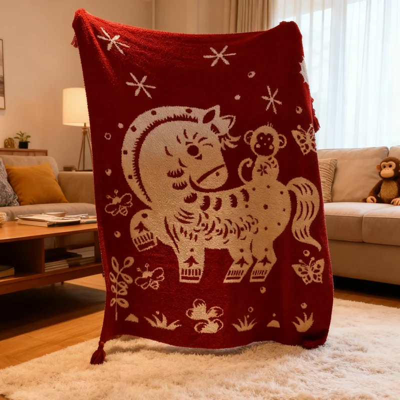 Doppelseitige Decke mit festlichem Pferde-Muster