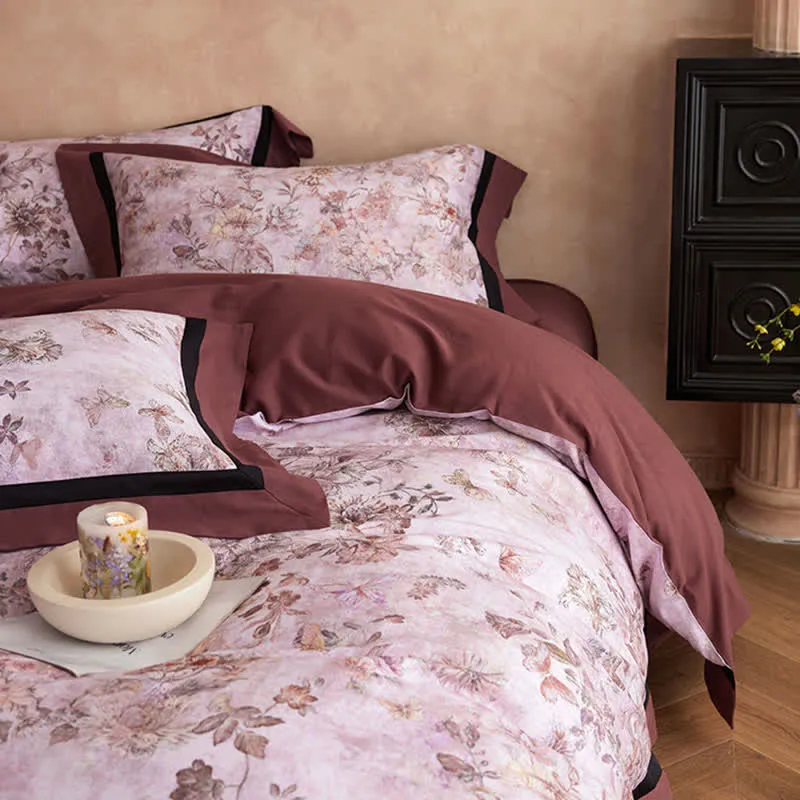 Traumhaftes Baumwoll-Bettwäscheset mit Blumen- und Schmetterlingsmotiven (4-teilig)