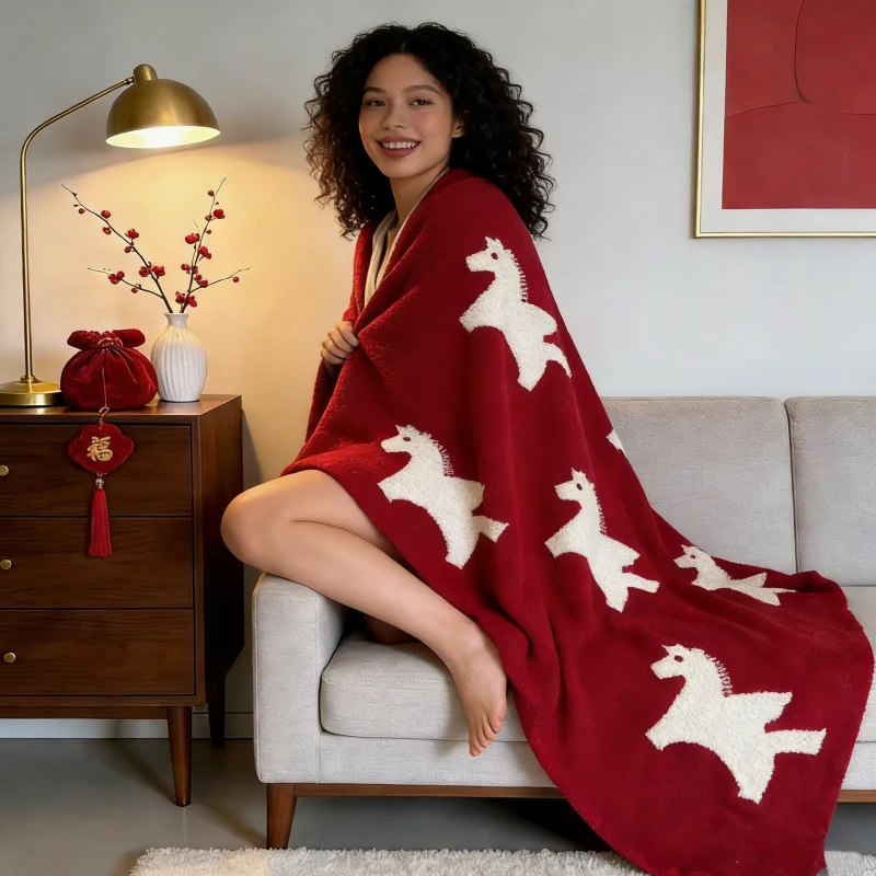 Fleecedecke mit weißem Pegasus-Motiv