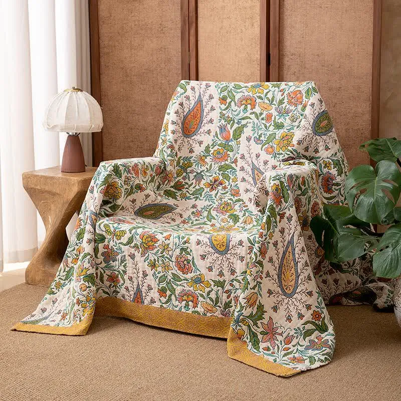 Wendbare Sofadecke aus Baumwollgaze mit Paisley- und Blumenmuster