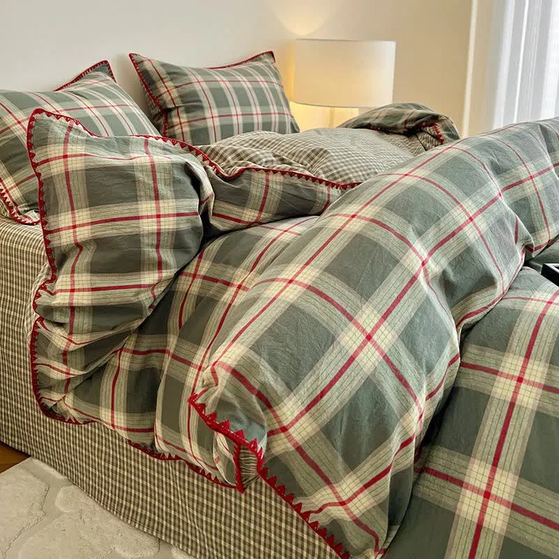 Wendbares Bettwäsche-Set aus Baumwolle mit Vintage-Karomuster