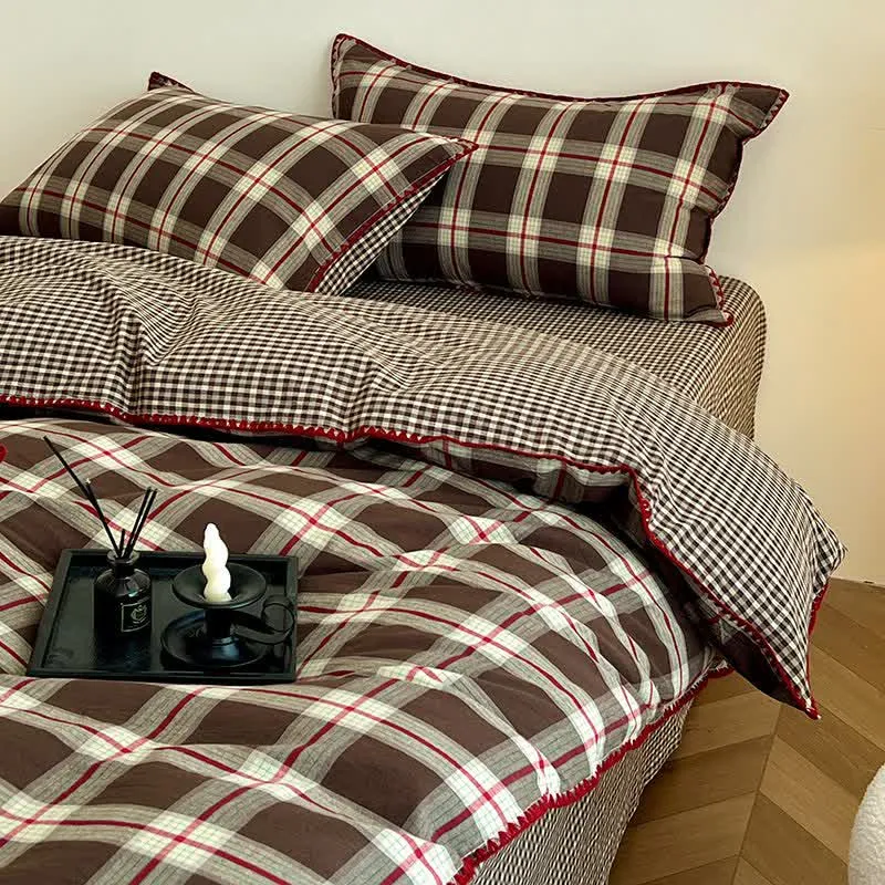 Wendbares Bettwäsche-Set aus Baumwolle mit Vintage-Karomuster