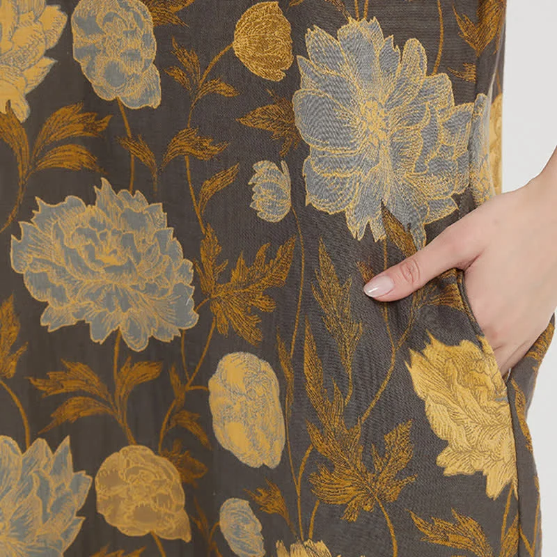 Vintage Nachthemd mit Pfingstrosen-Jacquardmuster und V-Ausschnitt